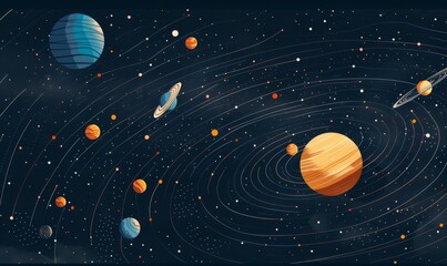 Beautiful starry sky with planets, abstract cosmic background, solar system