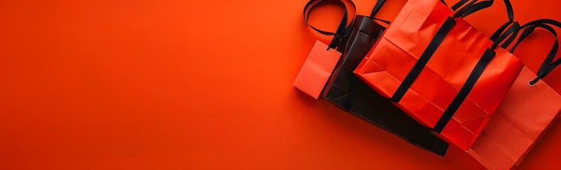 Black Friday Sale Banner with Red Shopping Bags and Gifts