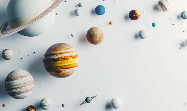 Beautiful starry sky with planets, abstract cosmic background, solar system