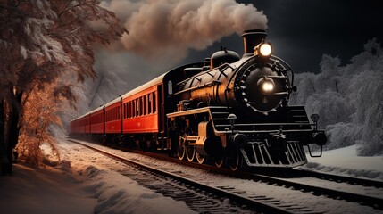A Steam Train Chugging Through a Snow Covered Forest