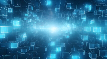 Obraz premium Digital blue geometric AI abstract graphics poster background