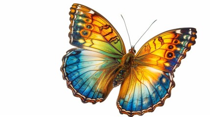 Obraz premium Vibrant Butterfly Flight on White Background - Colorful Nature Illustration