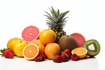 Assorted fresh fruits arranged together isolated on white background for vibrant display