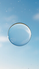 青空に丸い水滴の背景素材。3D（縦長）