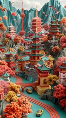 Fototapeta premium Cute 3D Kuala Lumpur render showcases iconic cityscapes against a sapphire backdrop, strikingly centered and vibrant
