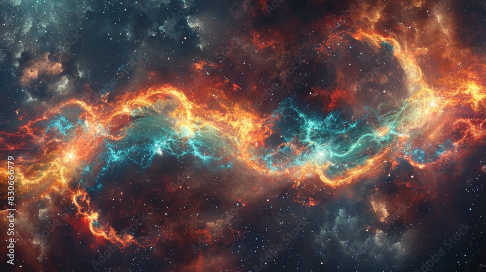 Canvas Prints surreal infinity fire with colorful flames morphing into an endless loop, cosmic backdrop with stars