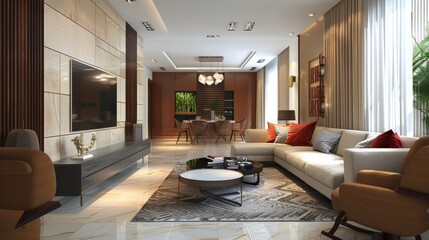 Modern Living Room With Furniture and Flat Screen TV