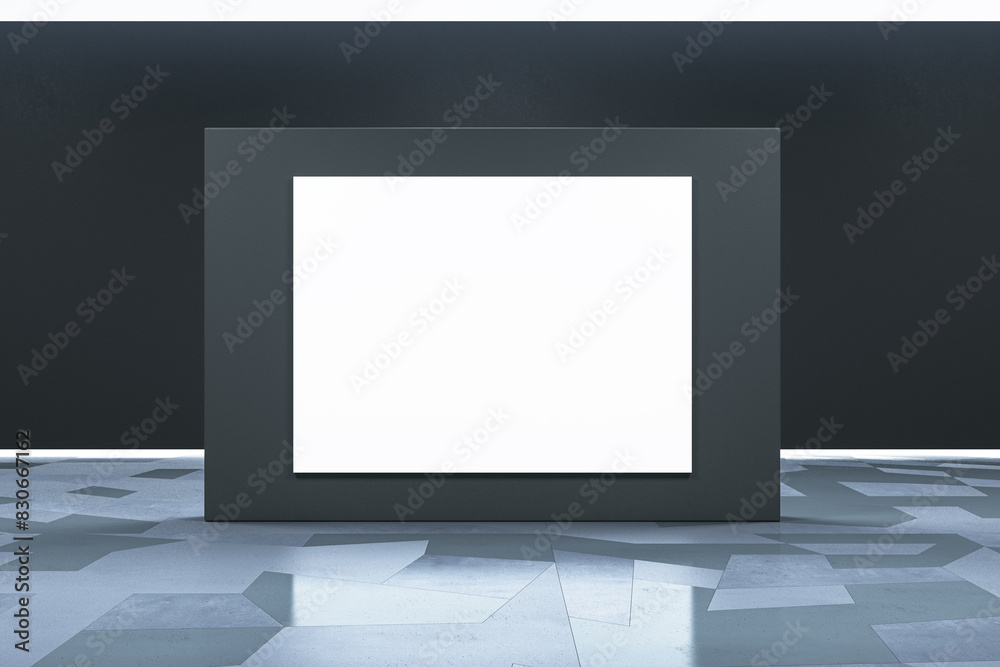 Aufkleber empty black gallery wall with white mock up banner. museum concept. 3d rendering.