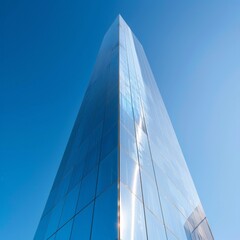 Modern High-Rise Office Tower with Mirrored Exterior Reflecting Clear Blue Sky - Corporate Architecture Concept