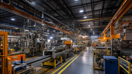 Fototapeta premium Future of Industry: High-Tech Factory Bathed in Gray & Yellow