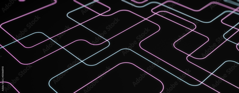 Aufkleber Abstract dark wide digital background with lines. Technology and landing page concept. 3D Rendering.