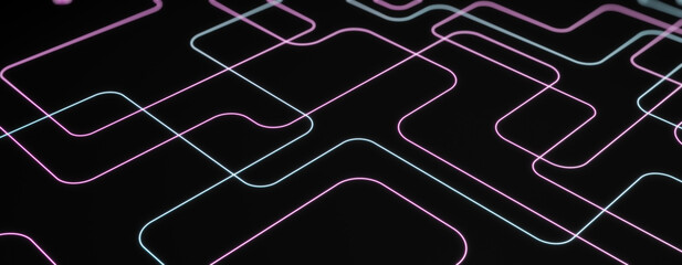 Abstract dark wide digital background with lines. Technology and landing page concept. 3D Rendering.