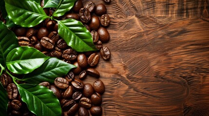 Fresh coffee beans with coffee leaves, decorated as a beautiful picture, beautiful composition...