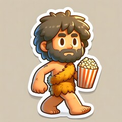 Neanderthal man holding laptop not working, good atmosphere