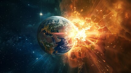 Obraz premium Sun's heat reaching Earth, Source of energy for life.