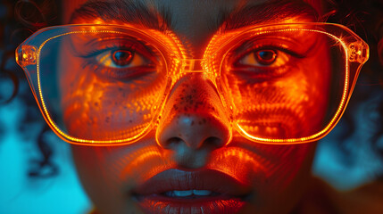 Retrofuturistic Fashion - Person dressed in 1960s style with futuristic accessories, such as smart fabrics, LED elements, and interactive accessories