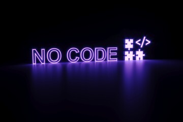 NO CODE neon concept self illumination background 3D illustration