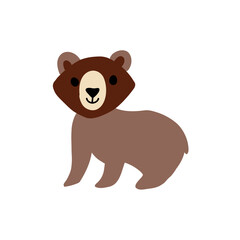 Cute cartoon brown bear, vector colorful illustration wild animal isolated on white background, decorative forest teddy for character design, greeting card, zoo alphabet, mascot, Russian symbol