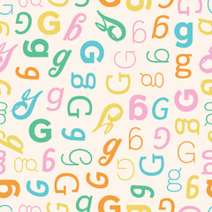 Letter G Alphabet seamless pattern playful decorative repeat backdrop background colorful decoration wrapping paper initial baby