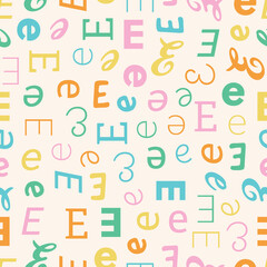 Letter E Alphabet seamless pattern playful decorative repeat backdrop background colorful decoration wrapping paper initial baby