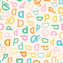 Letter D Alphabet seamless pattern playful decorative repeat backdrop background colorful decoration wrapping paper initial baby