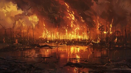 Naklejka premium Ablaze Earth, a sobering reminder of the consequences of neglecting the environment 