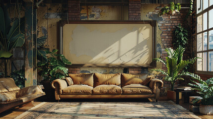 Frame mockup white mockup of livingroom wall Wallpaper with Fashionable Furnishings․