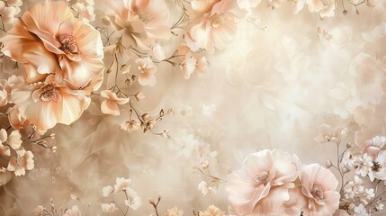 Pink Flowers Painting on Beige Background