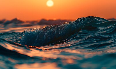 Ocean waves at sunset with orange and teal hues, Generative AI