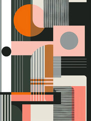 Modern Geometric Abstract Art Print with Bold Colors and Shapes