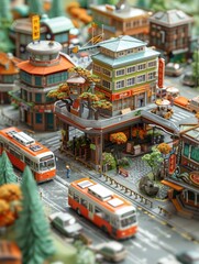 Obraz premium A charming isometric 3D depiction of Reykjavik highlights its iconic sites and vibe, set at the center against a khaki backdrop