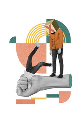 Creative 3d photo artwork graphics collage painting of arm catching stressed guys isolated drawing...