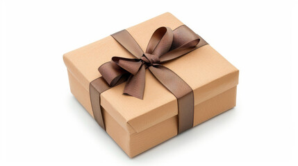 Elegant Beige Gift Box with Satin Ribbon on White Background