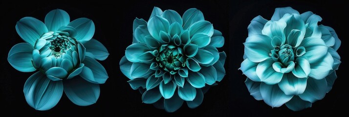 Exotic Cyan Turquoise Dahlia and Peony Flowers for Wedding and Mother's Day Greeting Card Design - Powered by Adobe