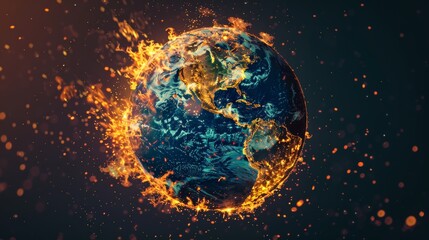 Planet Earth on fire, a visual representation of climate change