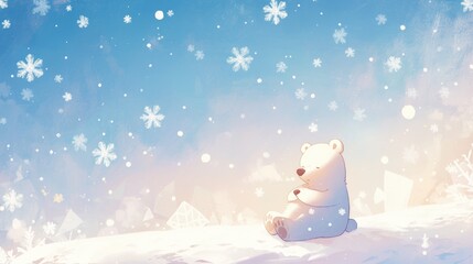 A bear ice skater gracefully sits amidst a flurry of snowflakes having just taken a fall This charming scene is captured in a white isolated 2d illustration
