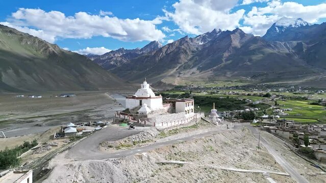 Pibiting Buddhist Monastery, Zanskar from the air, Himalayas from drone, Tibet