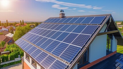 Naklejka premium Renewable energy with solar panels on the roof for green energy production