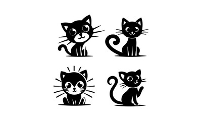 Cartoonish cat silhouettes in black and white