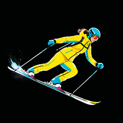 a person in a yellow ski suit is doing a trick