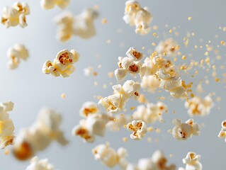 Popcorn flying against a white background