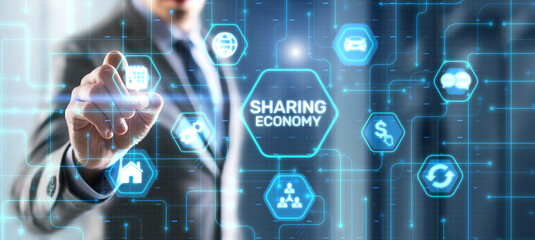 Sharing economy icon on virtual screen. Technology Background
