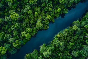 Naklejka premium Aerial View of Amazon Rainforest and River