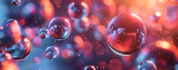 Abstract metallic spheres in fluid motion on Dreamy background.