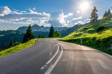 Naklejka premium Scenic Mountain Road at Sunset with Alpine Landscape