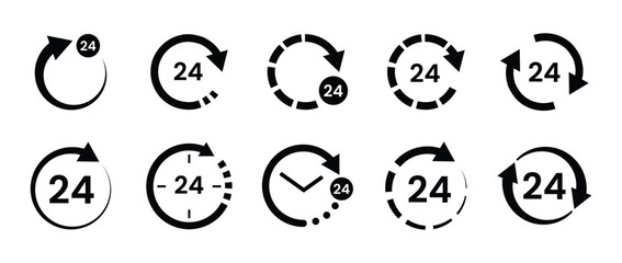 24 Hours Icon Vector Set