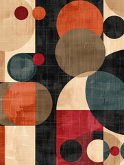 Abstract Geometric Art Print with Circles and Squares in Earthy Tones
