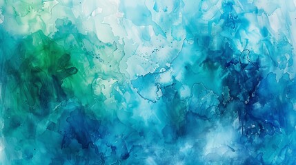 Abstract watercolor painting with blue, green and white colors.