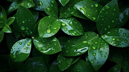 Digital green leaves and water drops background