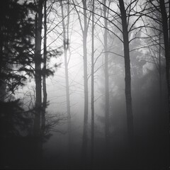 Foggy Forest: A Misty Scene of Trees and Damp Atmosphere
